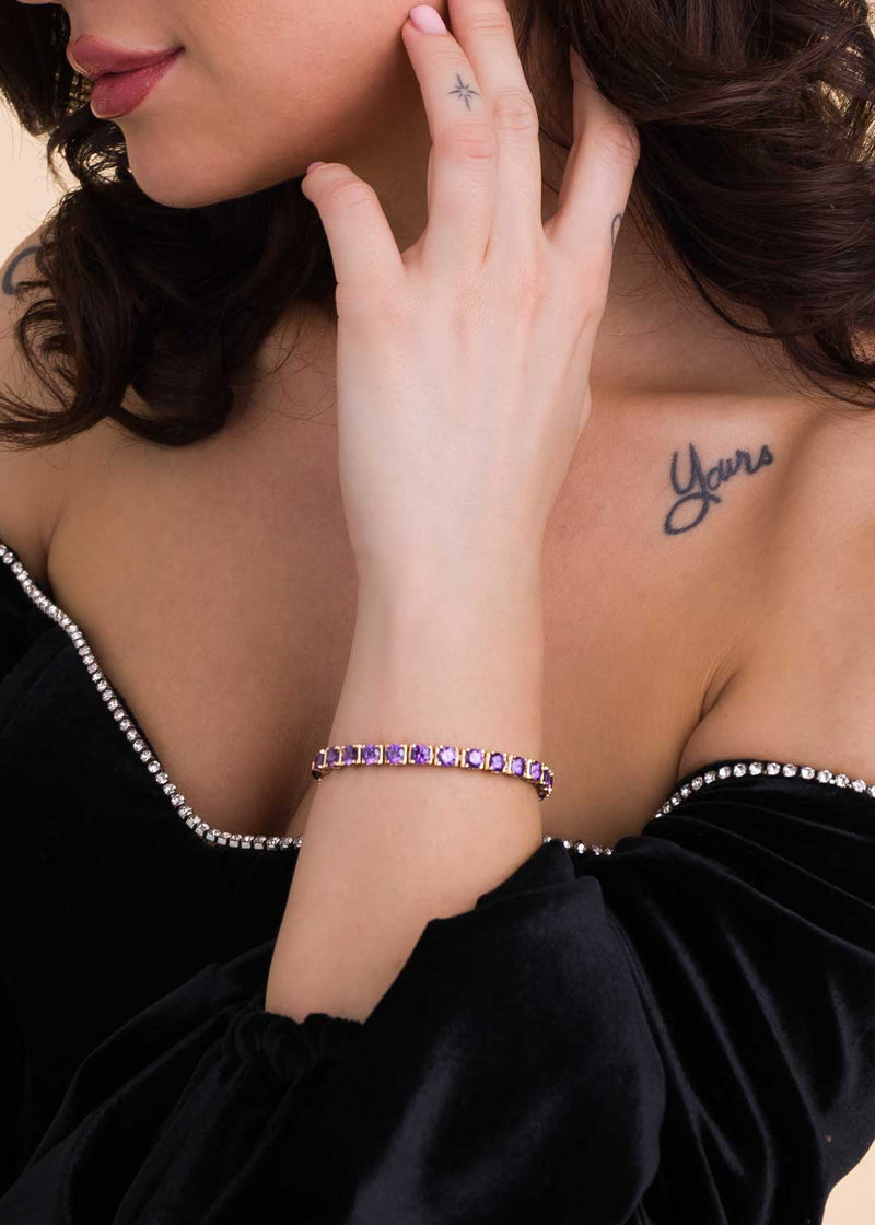 Brățară tenis placată cu aur 14K și cristale mov SO ROMA